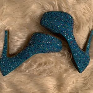 Gianni Bini multicolored rhinestone platform heels